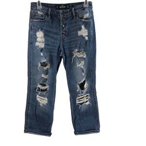 Hollister Mid-Rise Crop Boyfriend Jeans Distressed Sz 26 3R Vintage Stretch